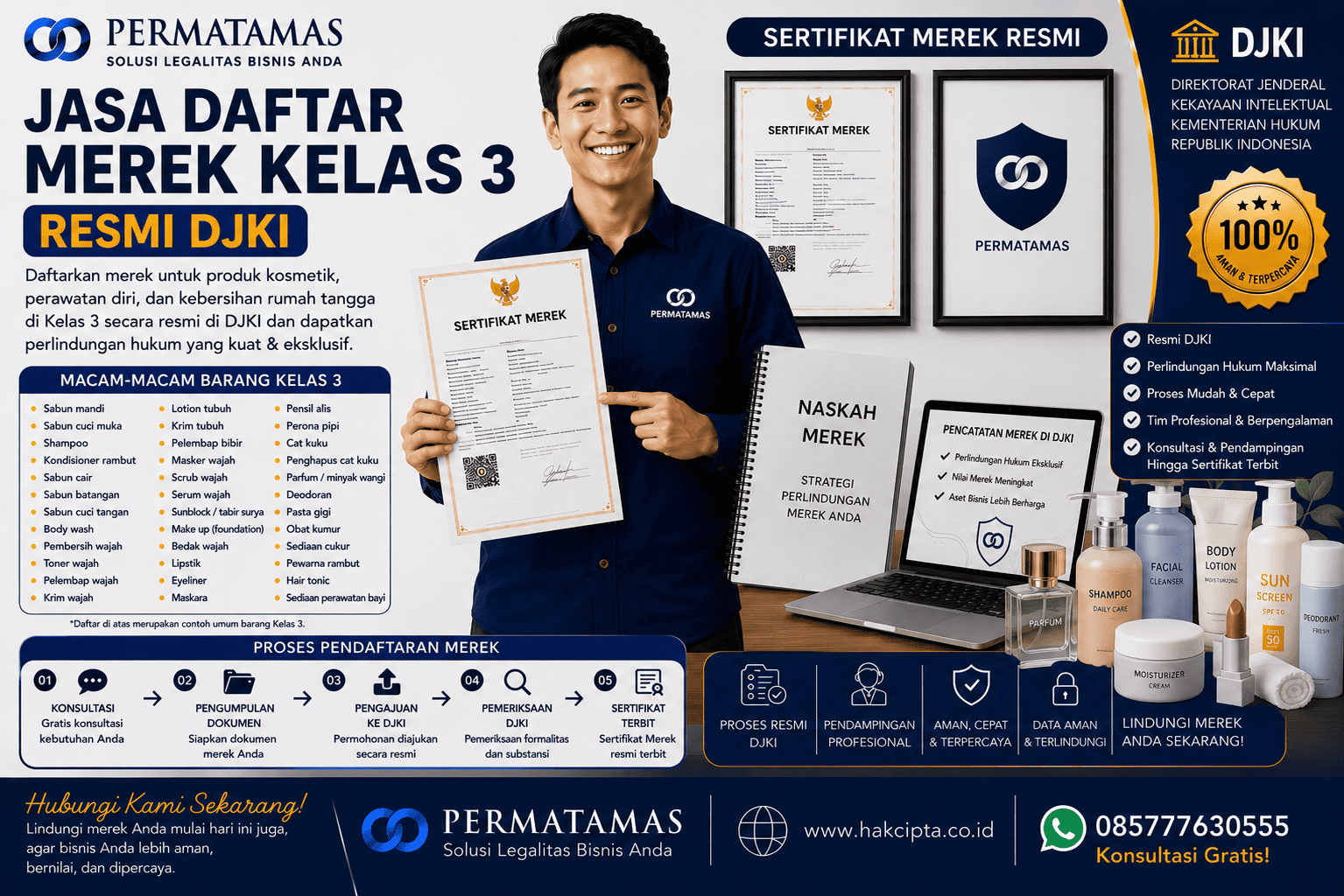 Kelas 3 Merek Produk untuk Sampo, Kondisioner Rambut, Pasta Gigi Non-Medis, dan Produk Pembersih Rumah Tangga Resmi DJKI: Jasa Pendaftaran Merek Resmi DJKI
