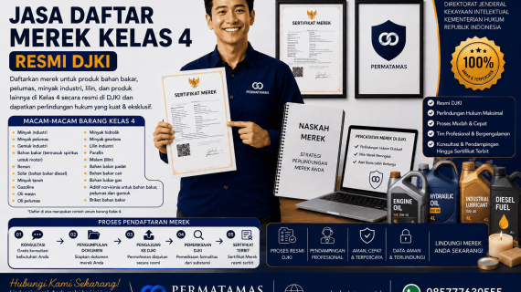 Jasa Daftar Merek Kelas 4 untuk Oli Mesin, Pelumas Industri, Gemuk, Minyak Pelumas, Bensin, Lilin, dan Bahan Penerangan Resmi DJKI