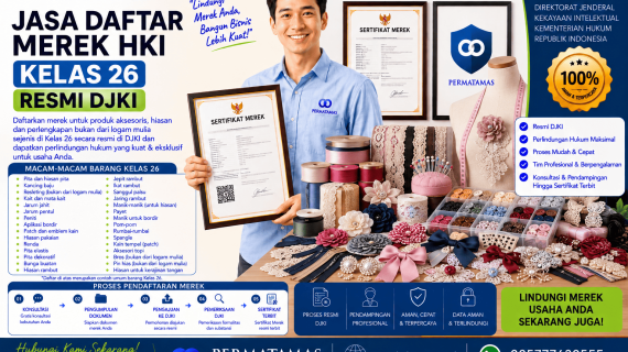 Jasa Daftar Merek Kelas 26 untuk Renda, Bordir, Pita, dan Braid Tekstil Resmi DJKI