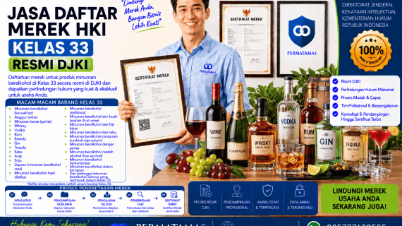 Jasa Pengurusan Merek Kelas 33 untuk Cider Beralkohol, Perry, dan Minuman Fermentasi Beralkohol Resmi DJKI