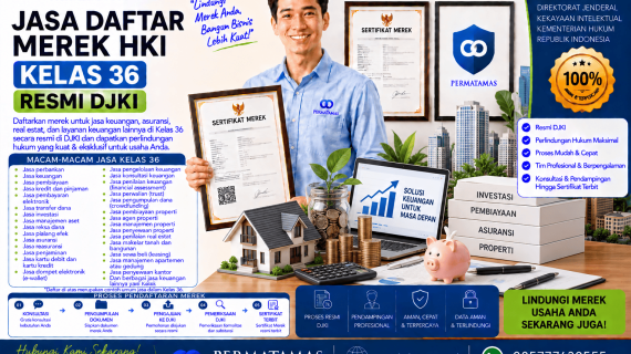 Jasa Pendaftaran Merek Kelas 36 untuk Jasa Kartu Debit, Pembayaran Elektronik, dan Pemrosesan Transaksi Keuangan Resmi DJKI