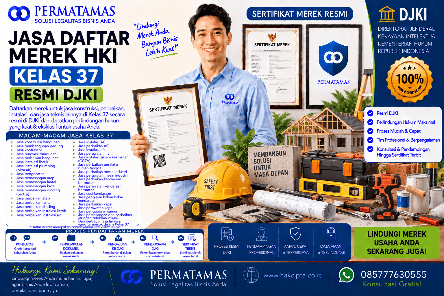 Jasa Pengurusan Merek Kelas 37 untuk Instalasi Listrik, Air, AC, dan Sistem Bangunan Resmi DJKI