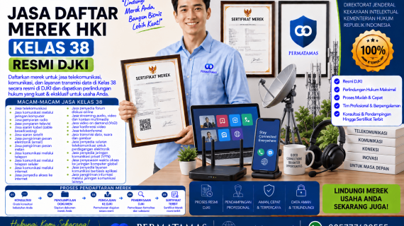Jasa Pengurusan Merek Kelas 38 untuk Transmisi Berita, Pesan Gambar, dan Data Melalui Jaringan Telekomunikasi Resmi DJKI