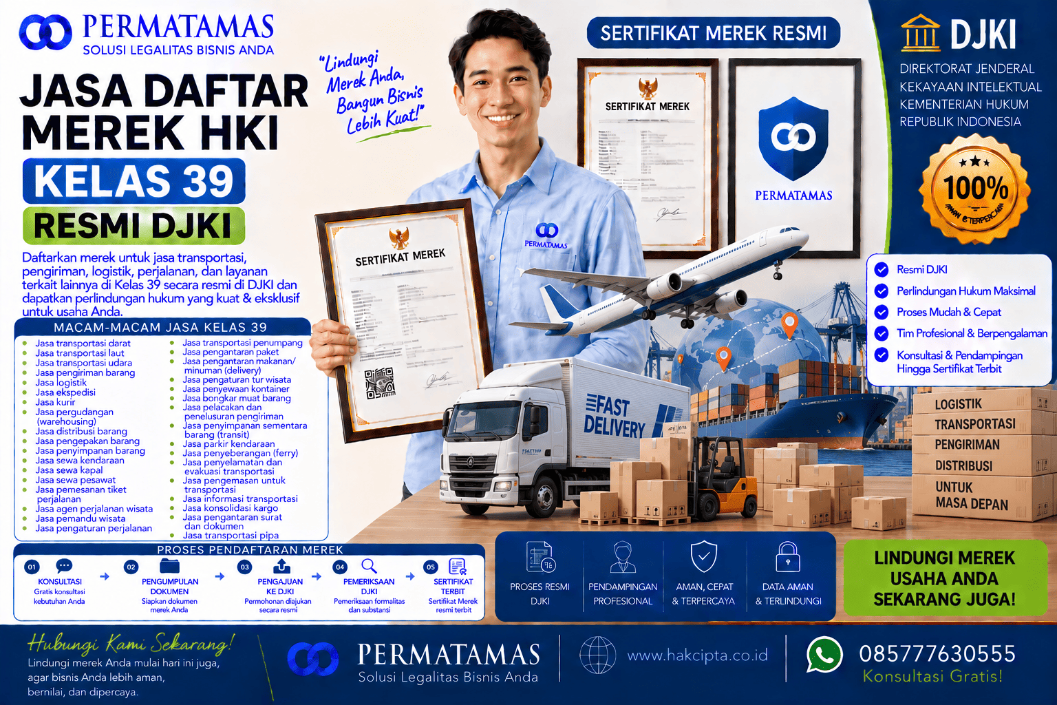 Kelas 39 Merek Produk untuk Jasa Penarik Kendaraan, Penyelamatan Kendaraan, dan Pengangkutan Barang Besar Resmi DJKI: Jasa Pendaftaran Merek Resmi DJKI