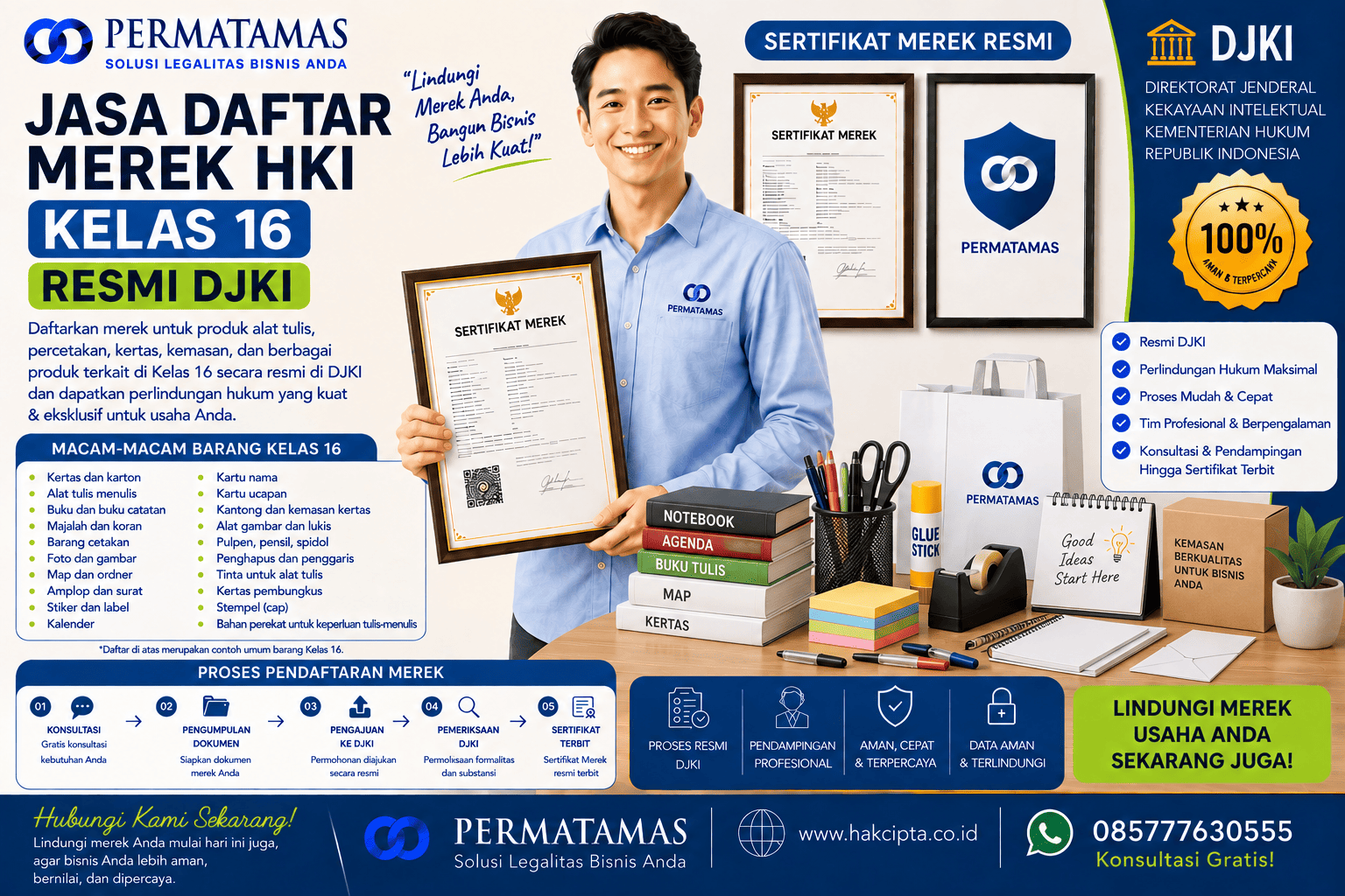 Jasa Daftar Merek Kelas 16 untuk Kertas, Karton, Buku, dan Buku Tulis Resmi DJKI