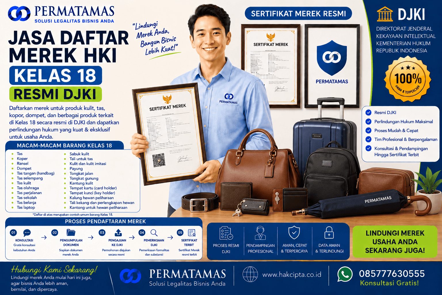 Jasa Pendaftaran Merek Kelas 18 untuk Kulit, Kulit Imitasi, Kulit Hewan, dan Bahan Kulit Resmi DJKI